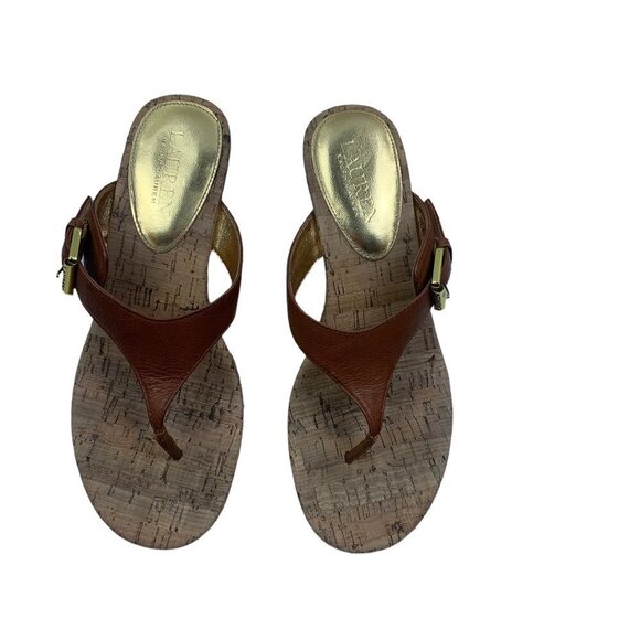 Lauren Ralph Lauren Oralee Cork Thong Wedge Women's Size 7 - Picture 2 of 10